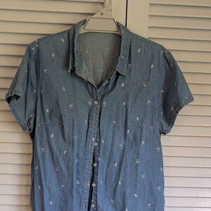 Blouse Cape Denim with delicate print and cuffed sleeve Large